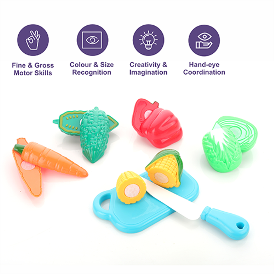 Aditi Toys Plastic Vegetable Cutting Set - Includes Knife & Cutting Board for Kids Pretend Play