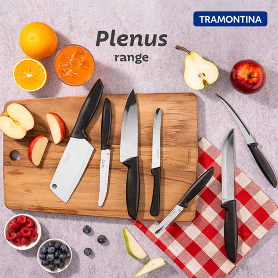 Tramontina Plenus Stainless Steel Fruit Knife/, 12cm/4.7 inch | Black | Wavy/Serrated Edge Knife | Polypropylene Handle | Dishwasher Safe | 5 Year Warranty | Made in Brazil