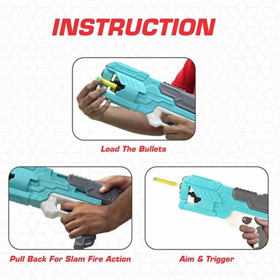 Aditi Toys Six Fire Dart Gun with 6|Dart Drum & 10 Soft Bullet | Hi|Arm Toy Gun | 6+ | LightBlue