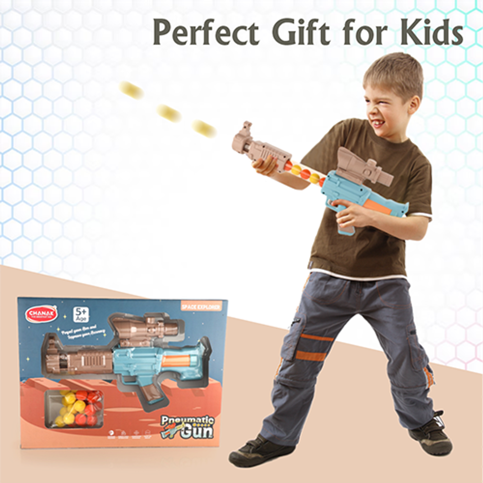 Aditi Toys Space Explorer Pneumatic Gun Include 24 Soft Foam Ball, Indoor/Outdoor, Above 5+, |Brown