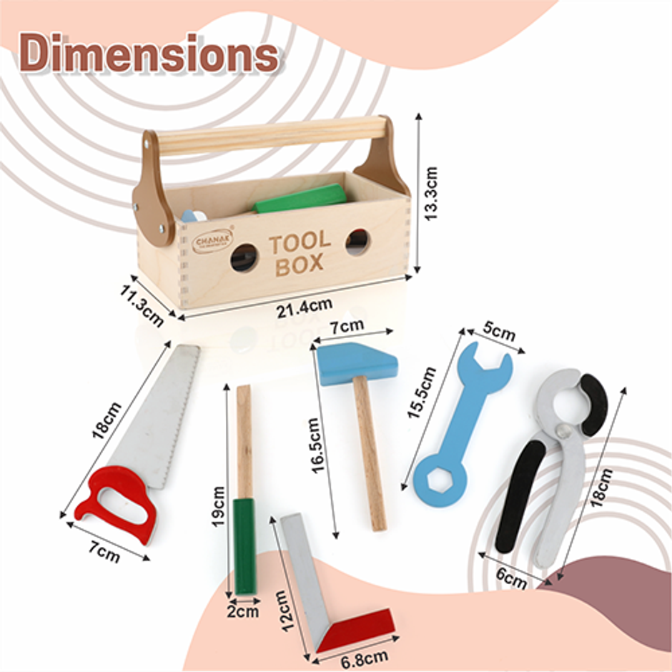 Aditi Toys Wooden Tool Kit - 7-Piece Pretend Play Construction Set for Kids Age 5Y+