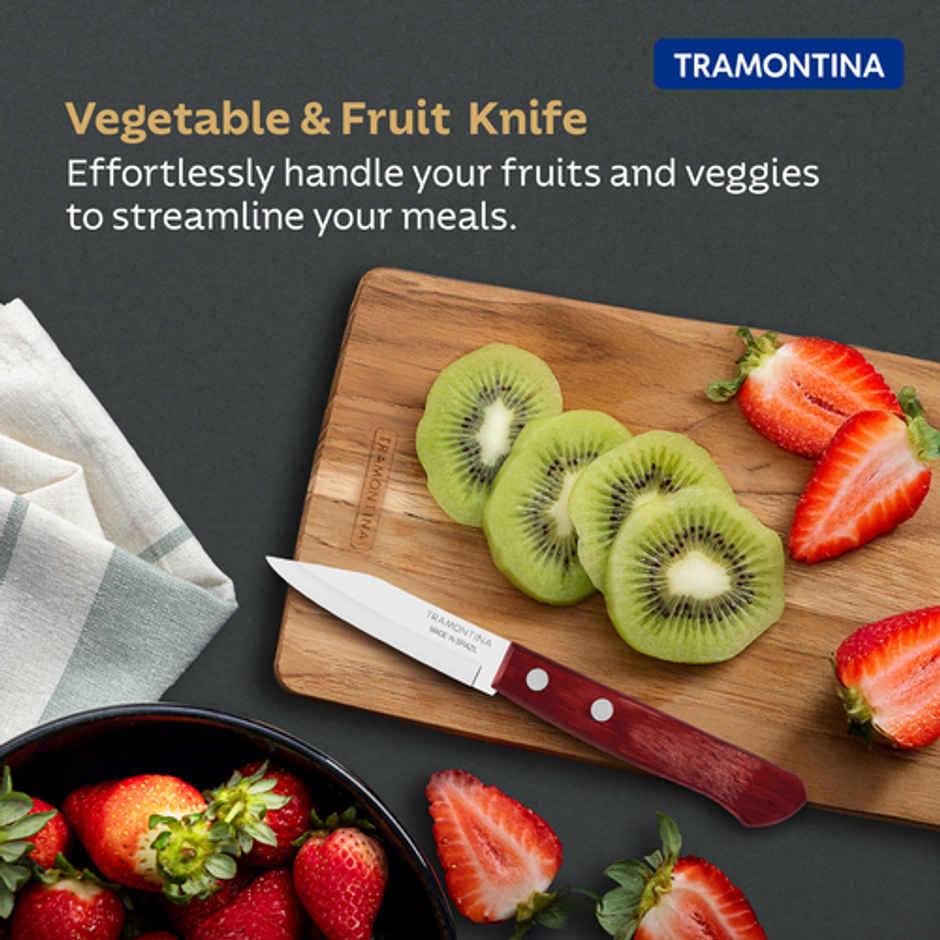 Tramontina Polywood Stainless Steel Vegetable & Fruit Knife/,7.6cm/3 inch | Straight/Plain Edge | Treated Brazilian Polywood Handle |Impact Resistant |Heat Resistant |Dishwasher Safe |5 Yr Warranty