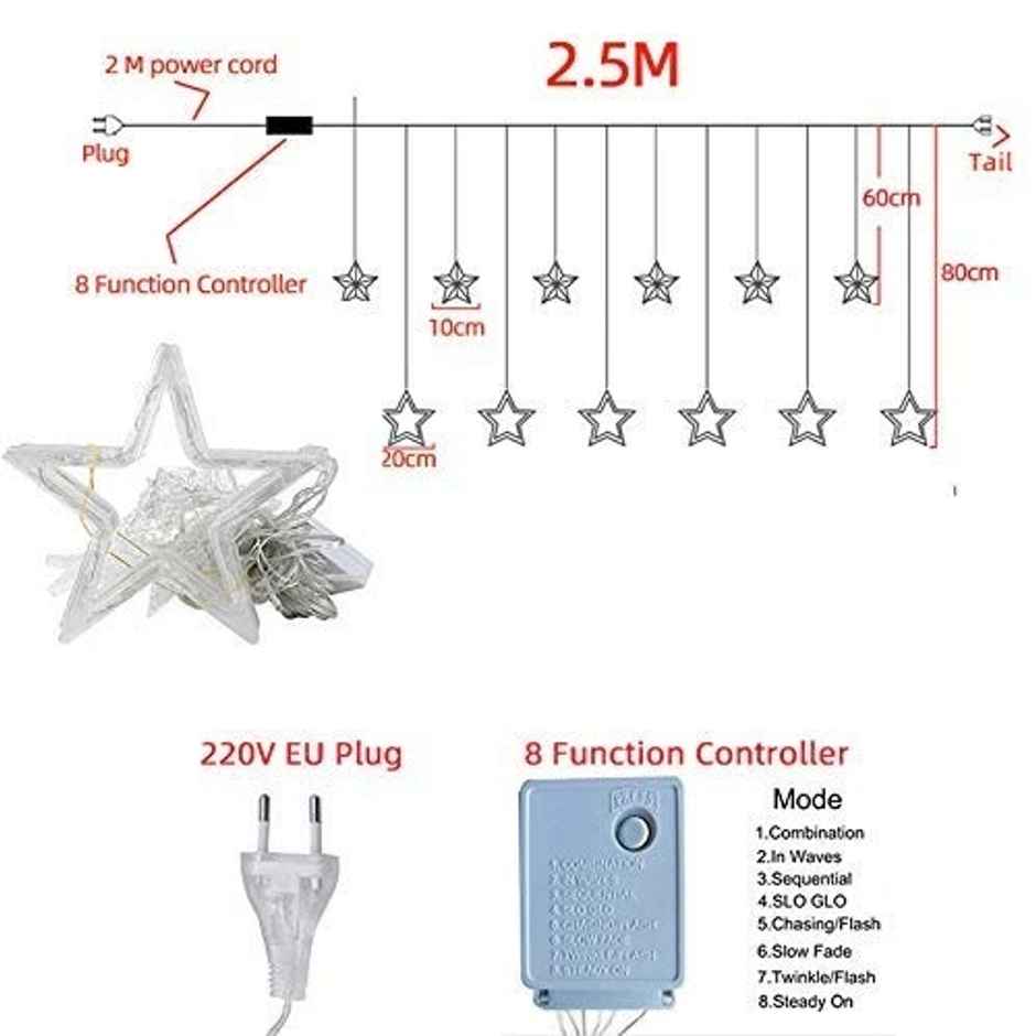 DesiDiya Star LED Curtain Lights - Warm White | Heat Resistant