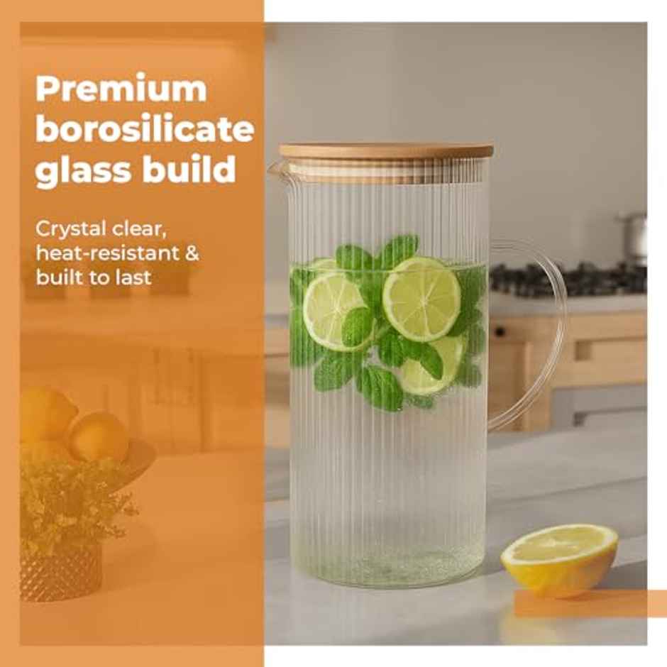 Lifelong Glass Jug | 1.4 L | Bamboo Lid | For Water, Milk, Juice & Lassi