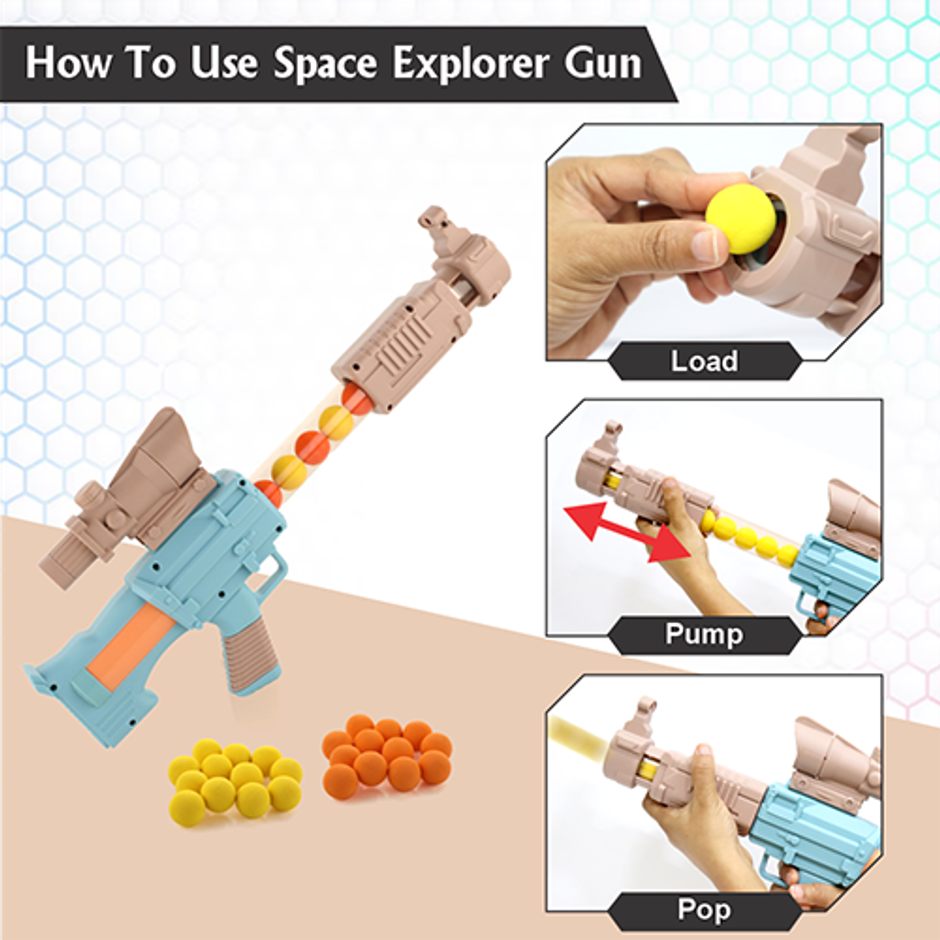 Aditi Toys Space Explorer Pneumatic Gun Include 24 Soft Foam Ball, Indoor/Outdoor, Above 5+, |Brown