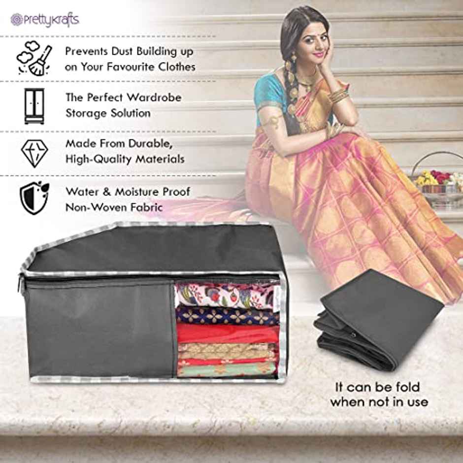Prettykrafts Blouse Cover Wardrobe Organiser With Front Window (Pack Of 3, Black)