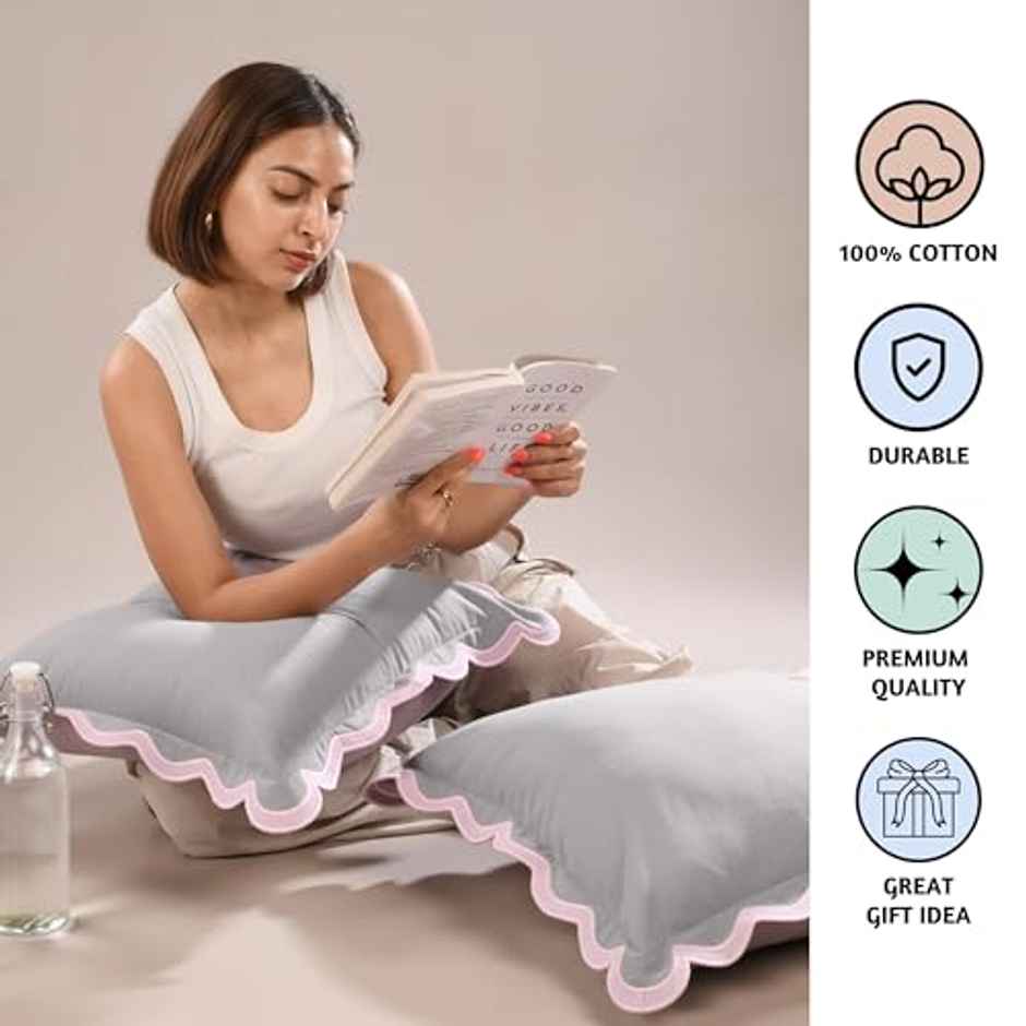 Folkulture Cotton Cushion Covers, Set of 2, 18 x 18 inch, Lilac Mist