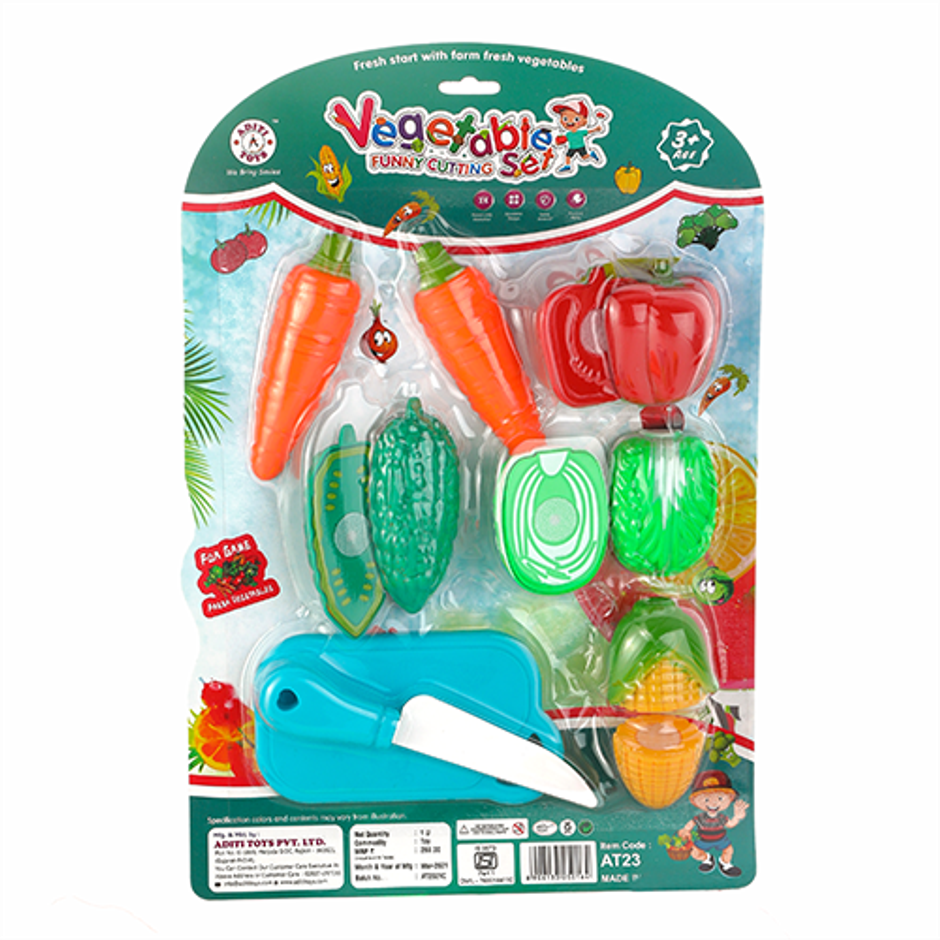 Aditi Toys Plastic Vegetable Cutting Set - Includes Knife & Cutting Board for Kids Pretend Play