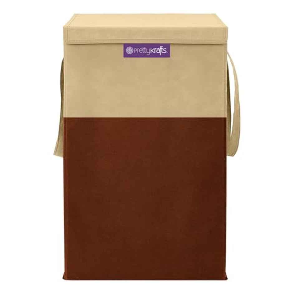 PrettyKrafts 75 L Laundry Basket | Foldable Hamper with Lid for Clothes & Toys - Brown