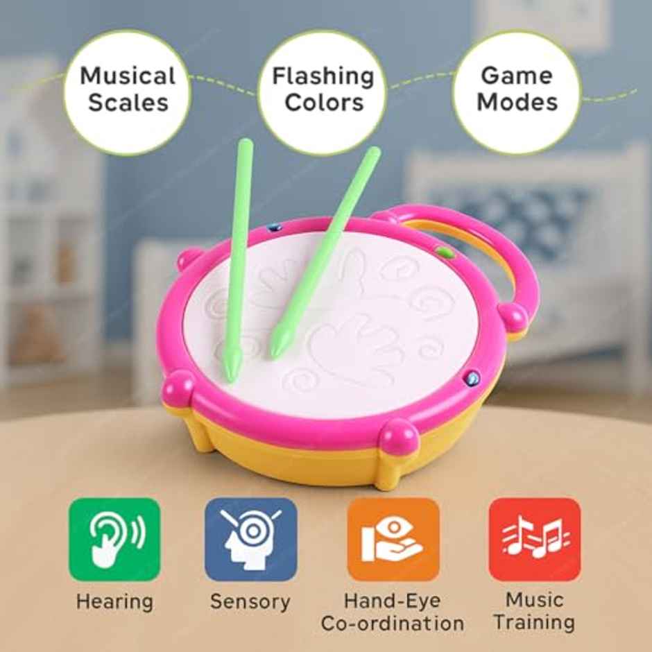 Storio Flash Drum Toy | Light & Music Drum Set with 2 Mallets