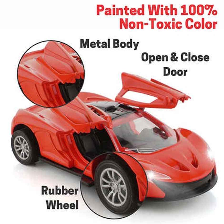 Aditi Toys Die-Cast Car with Sound, Lights, Open & Close Doors, Pull Back Action - Age 3+ |Red