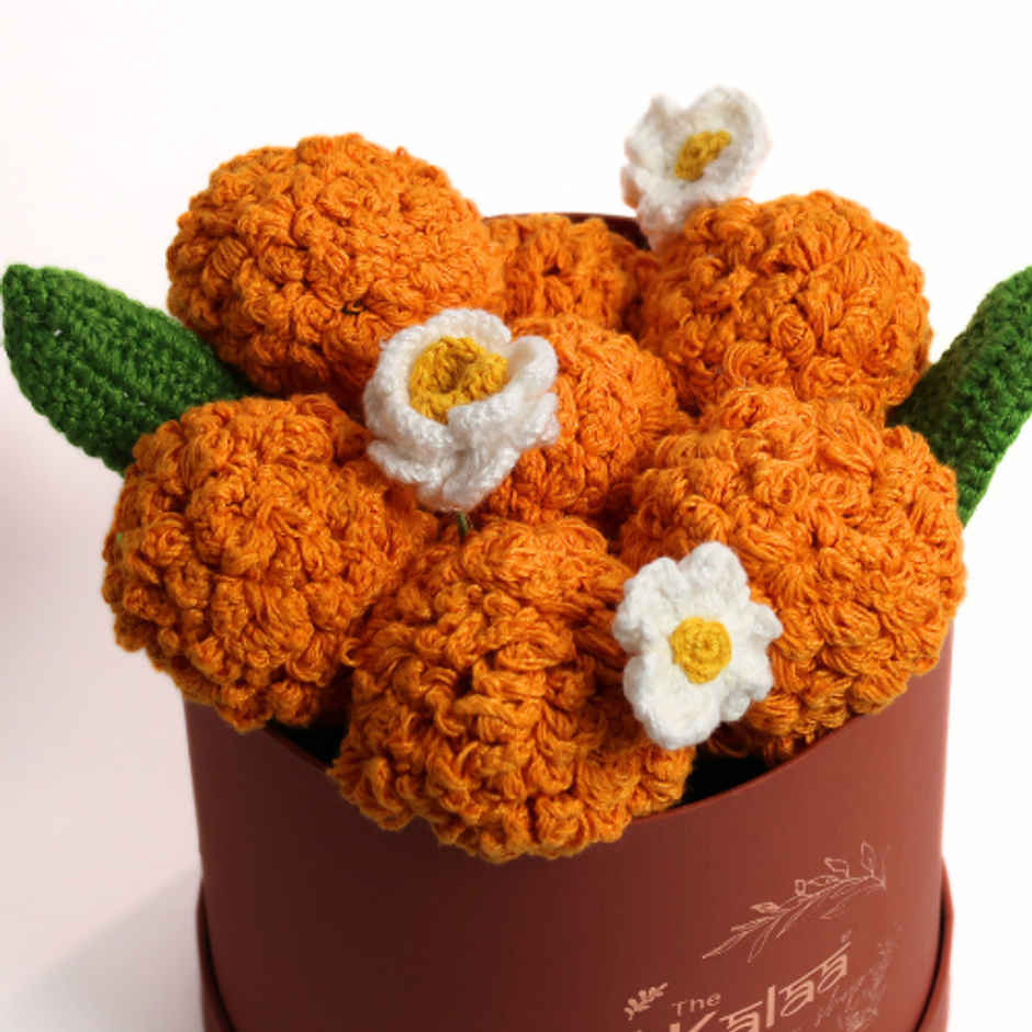 The Kalaa Store Handcrafted Crochet Marigolds Festive Flower Box