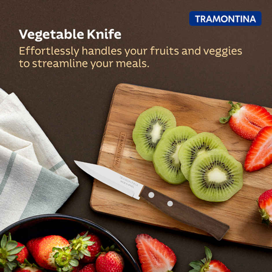 Tramontina Tradicional Stainless Steel Vegetable And Fruit Knife Chaku, 7.6 Cm 3 Inch | Brown