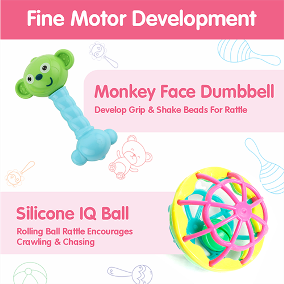 Aditi Toys 8-Piece Baby Rattle Set - Safe, Colourful, 100% BPA Free, Non-Toxic, Infant Grab, Age 0 -6M