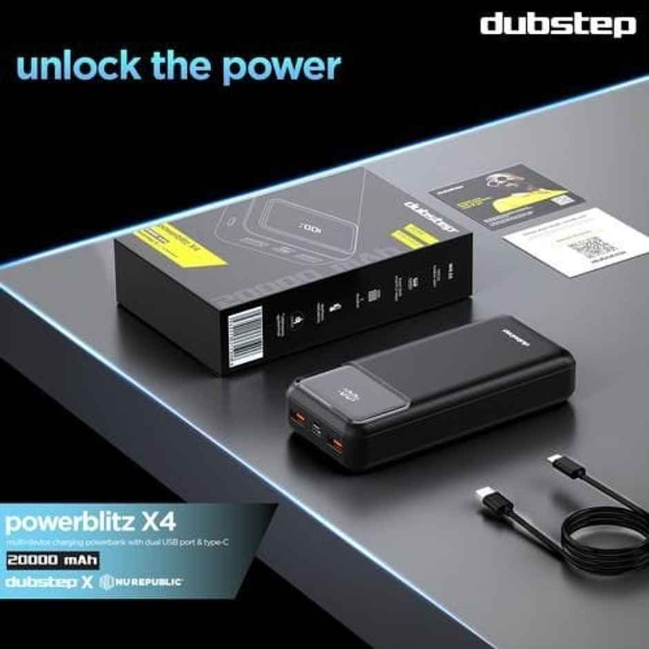 Dubstep Powerblitz X4 22.5W 20000 Mah Fast Charging Power Bank | Black