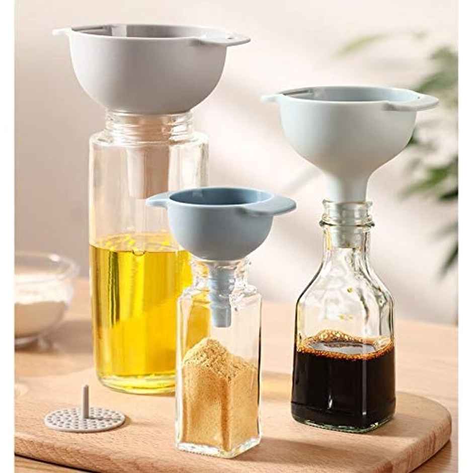 Ambition 3 Piece Kitchen Funnel With Detachable Strainer | Pack of 3pcs + Detachable Filter - Assorted