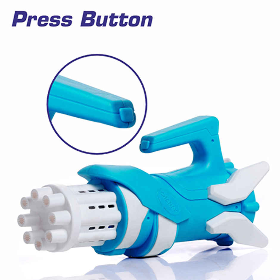 Aditi Toys 8-Hole Gatling Bubble Gun with Solution - Safe for Kids, Indoor/Outdoor 3+ |Light Blue