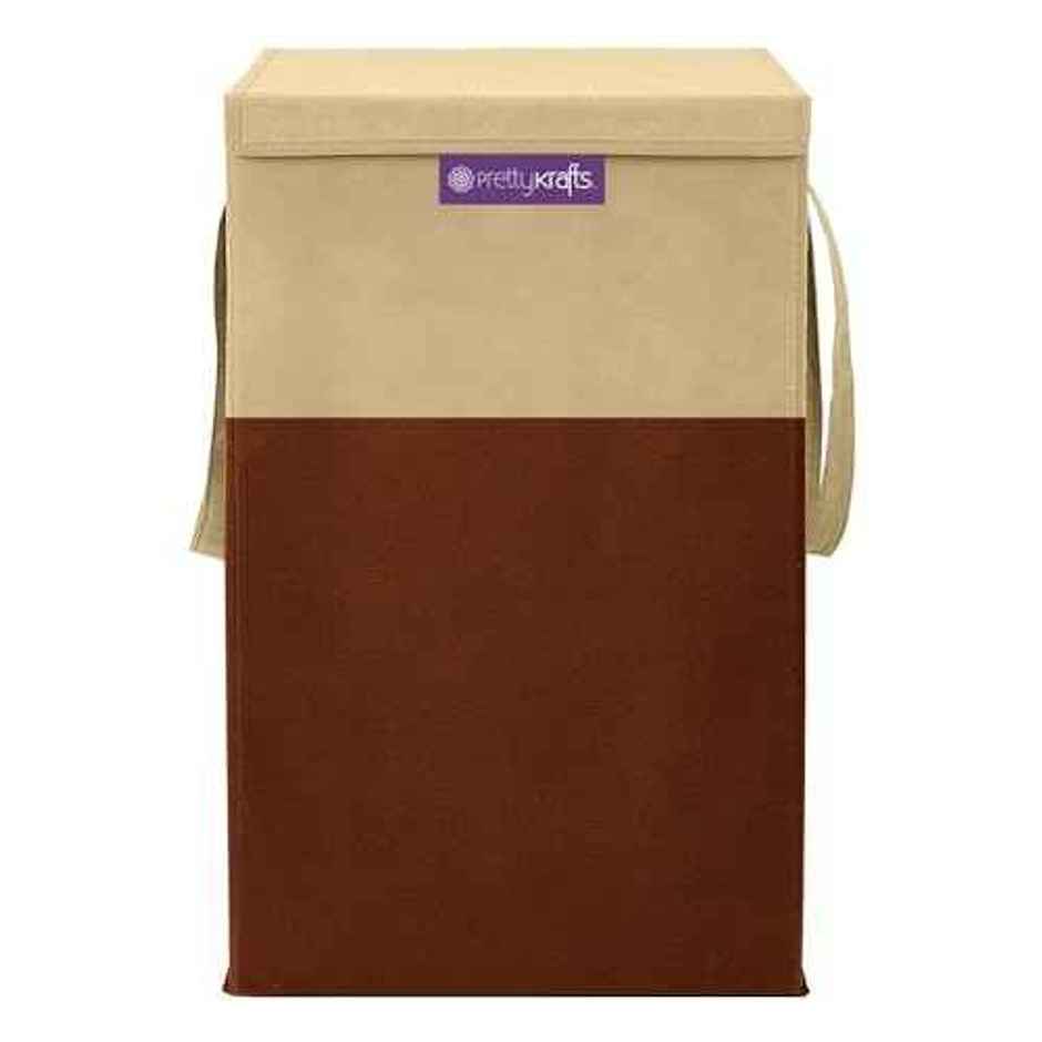 PrettyKrafts 75 L Laundry Basket | Foldable Hamper with Lid for Clothes & Toys - Brown
