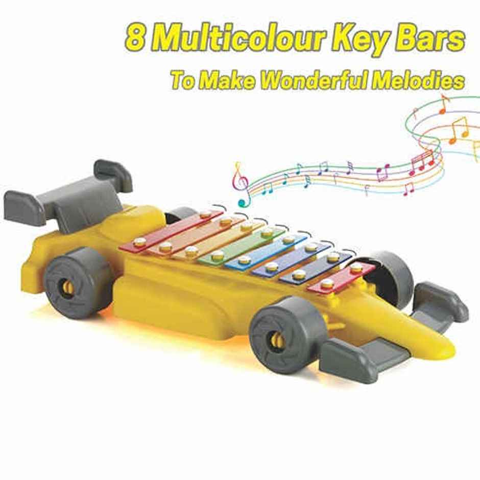 Aditi Toys Plastic Car Xylophone with 8 Metal Nodes, Xylophone Toy Car for Kids | 3 Yrs + | Yellow