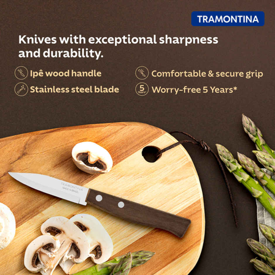 Tramontina Tradicional Stainless Steel Vegetable And Fruit Knife Chaku, 7.6 Cm 3 Inch | Brown