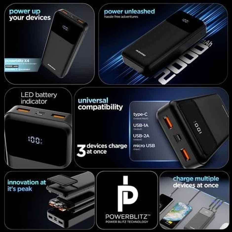 Dubstep Powerblitz X4 22.5W 20000 Mah Fast Charging Power Bank | Black