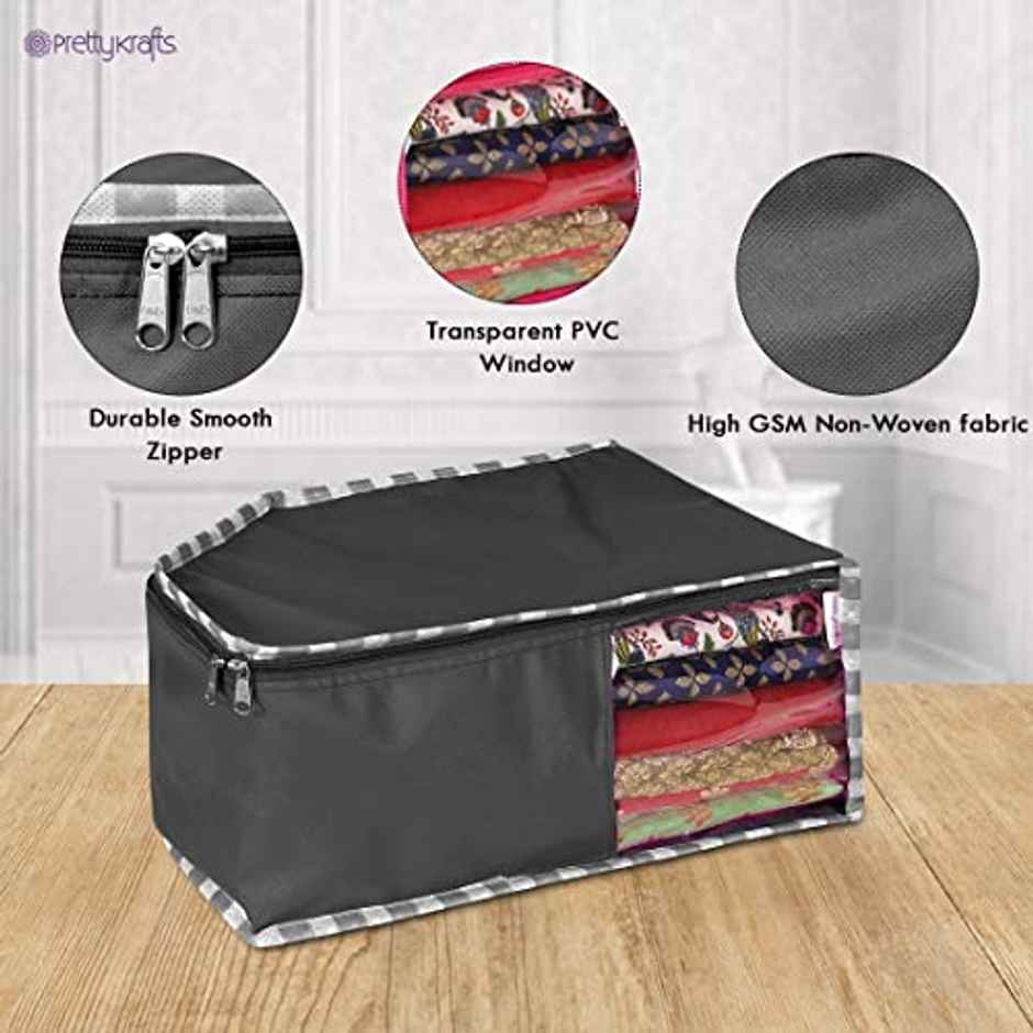 Prettykrafts Blouse Cover Wardrobe Organiser With Front Window (Pack Of 3, Black)