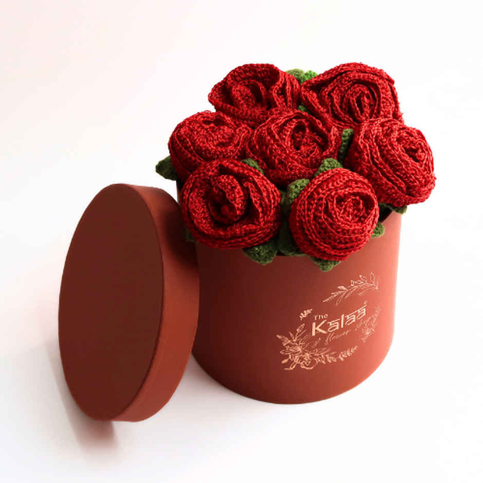The Kalaa Store Handcrafted Crochet Roses Flower Box