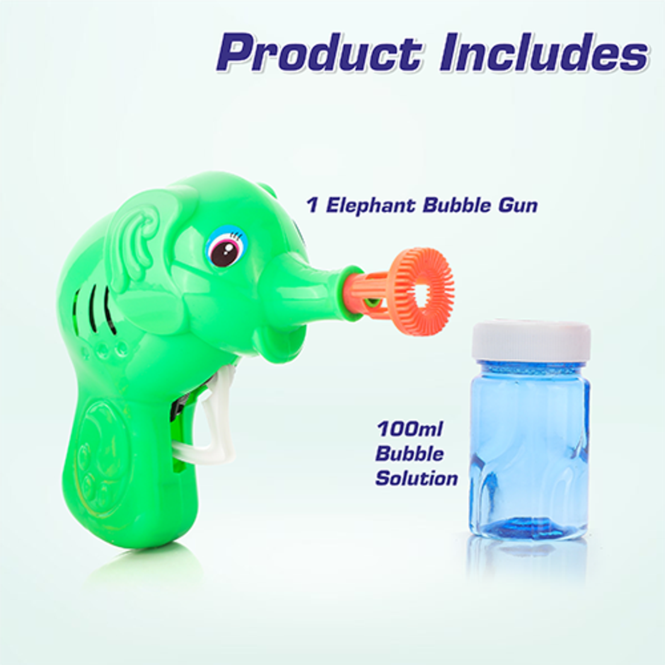 Aditi Toys Elephant Bubble Gun Toy for Kids with 100 ml Bubble Liquid Bottle, Toy Bubble Maker-Green