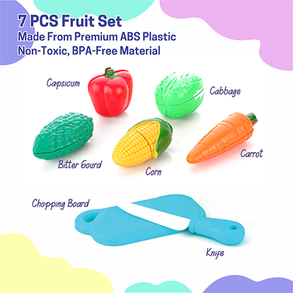 Aditi Toys Plastic Vegetable Cutting Set - Includes Knife & Cutting Board for Kids Pretend Play