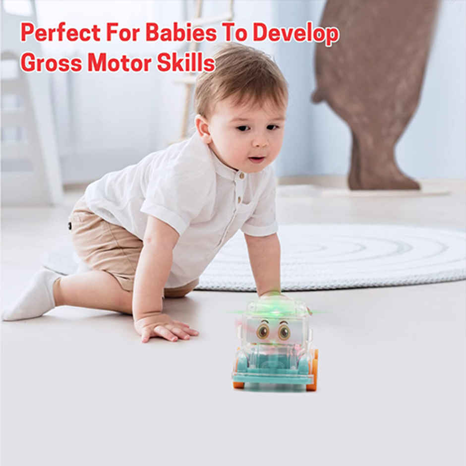 Aditi Toys Transparent Gear Mini School Bus with Tinkling Sound and Light for Kid 3 Years-Light Blue