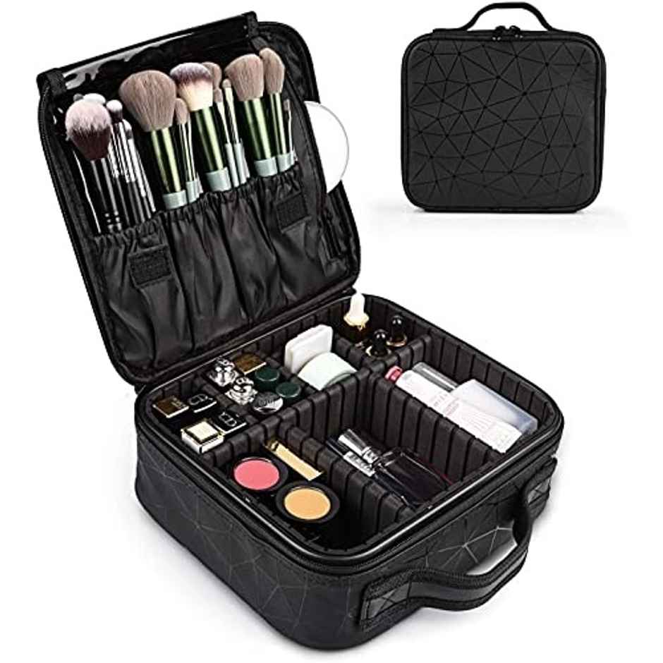 MAKEUP BY SITI Professional Makeup Cosmetics Storage Bag/Pouch with Adjustable Compartment - Black