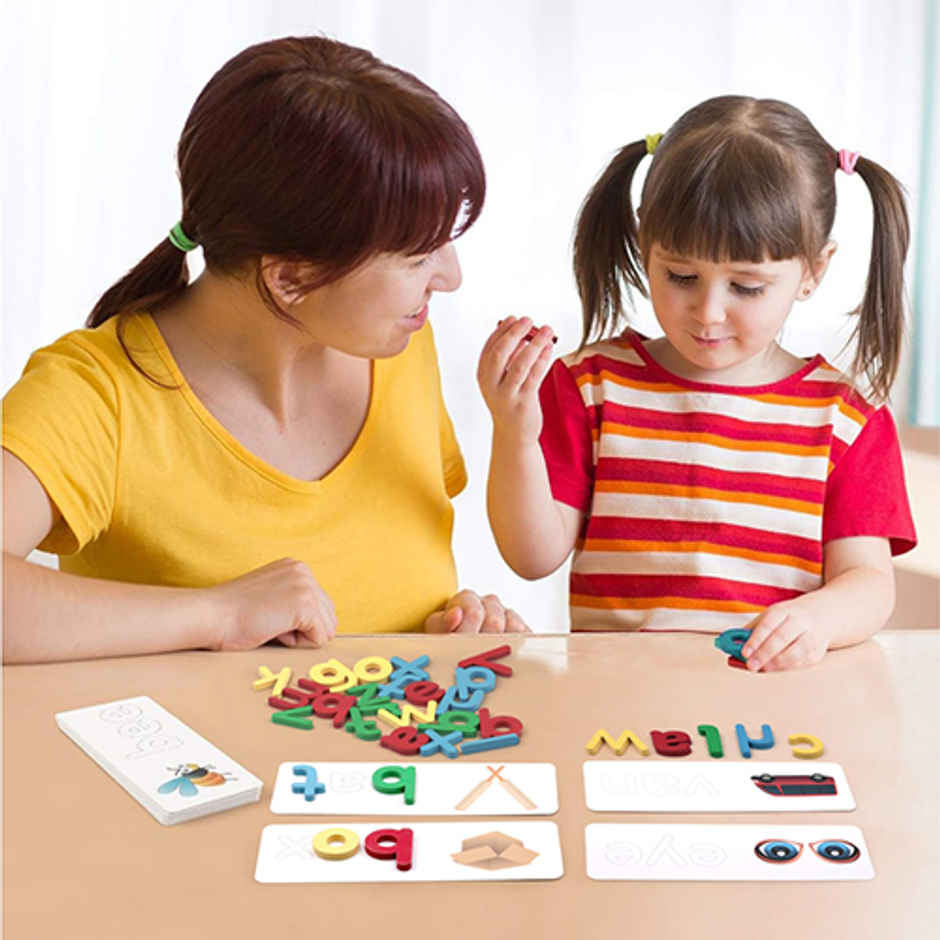 Aditi Toys Spelling Genius Game -Wooden Alphabet Blocks with Wipe & Clean Cards Game for Kids, Age 3+