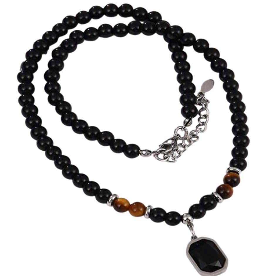 Fashion Frill Men's Beaded Pendant Chain Black Onesize