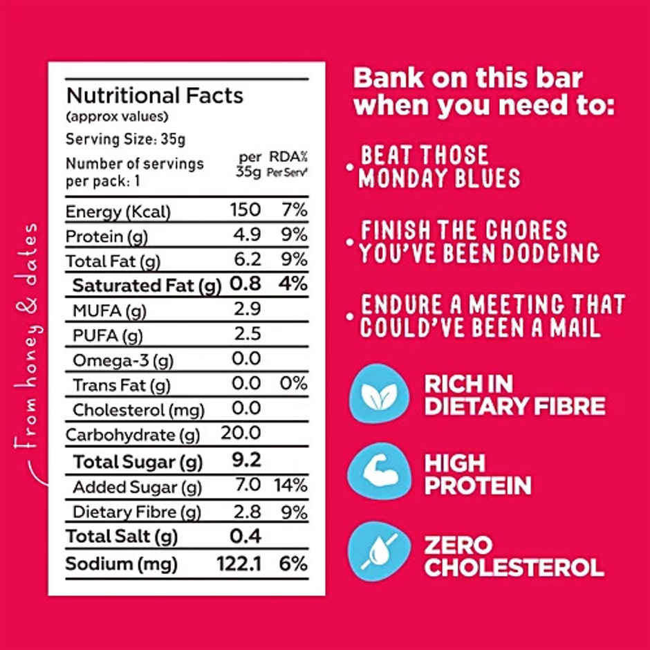 Yogabar Multigrain Energy Bars Vanilla Almond, Nuts, Oats and Millets, Gluten Free, Protein Bar