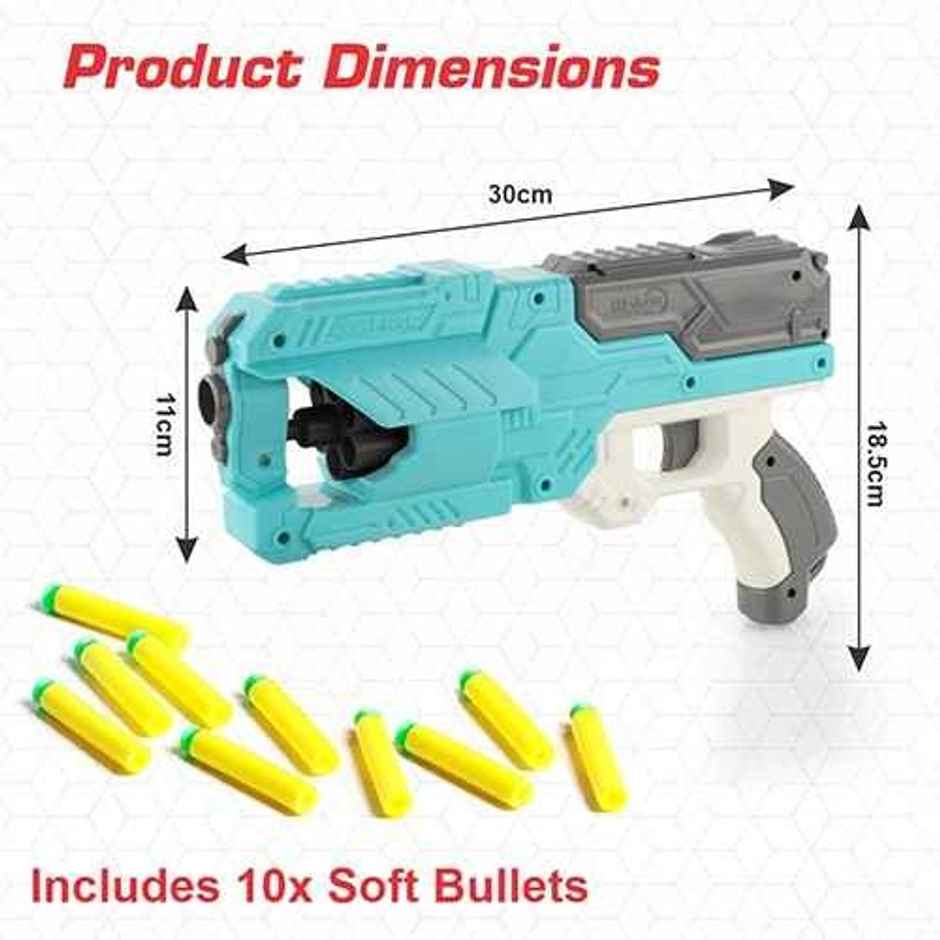 Aditi Toys Six Fire Dart Gun with 6|Dart Drum & 10 Soft Bullet | Arm Toy Gun | 6+ | LightBlue