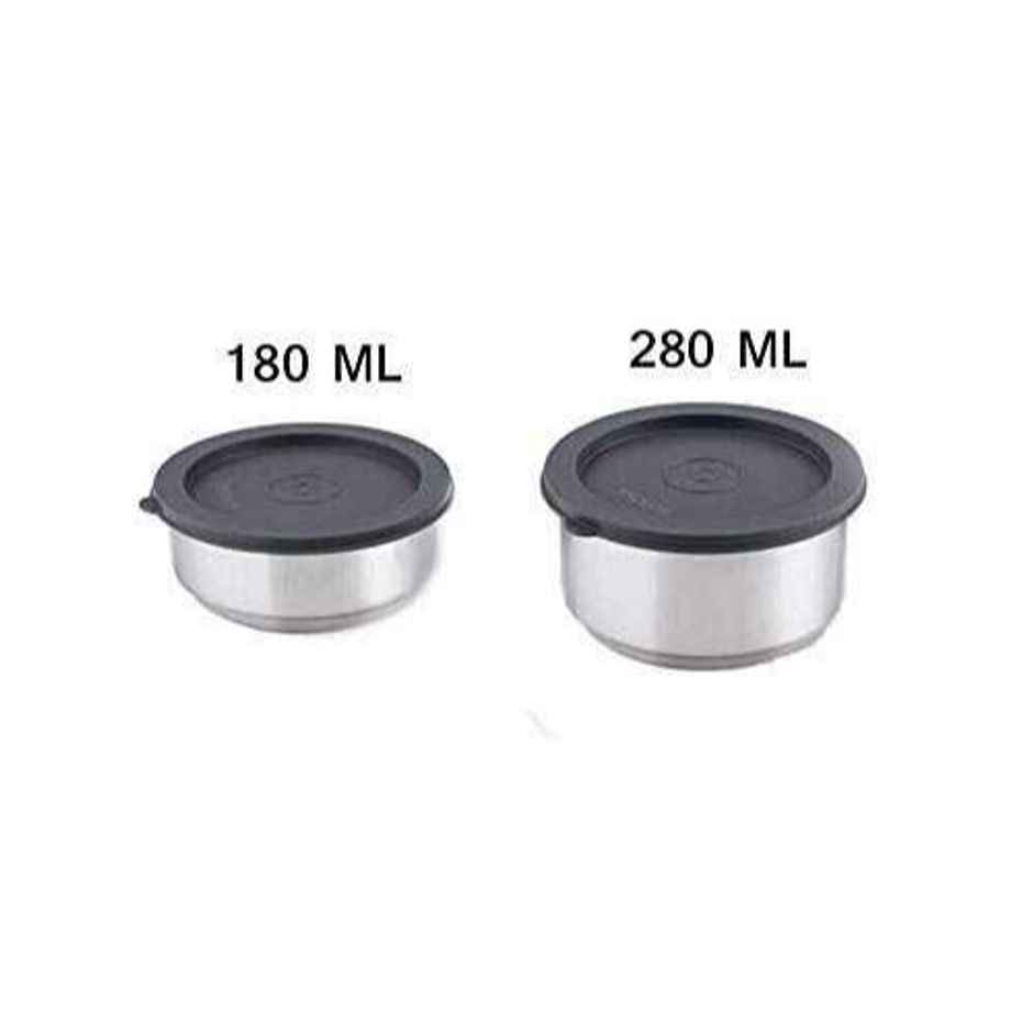 Borosil Carry Fresh Stainless Steel Lunchbox, 2pc Set (280ml x 1 + 180 ml x 1)
