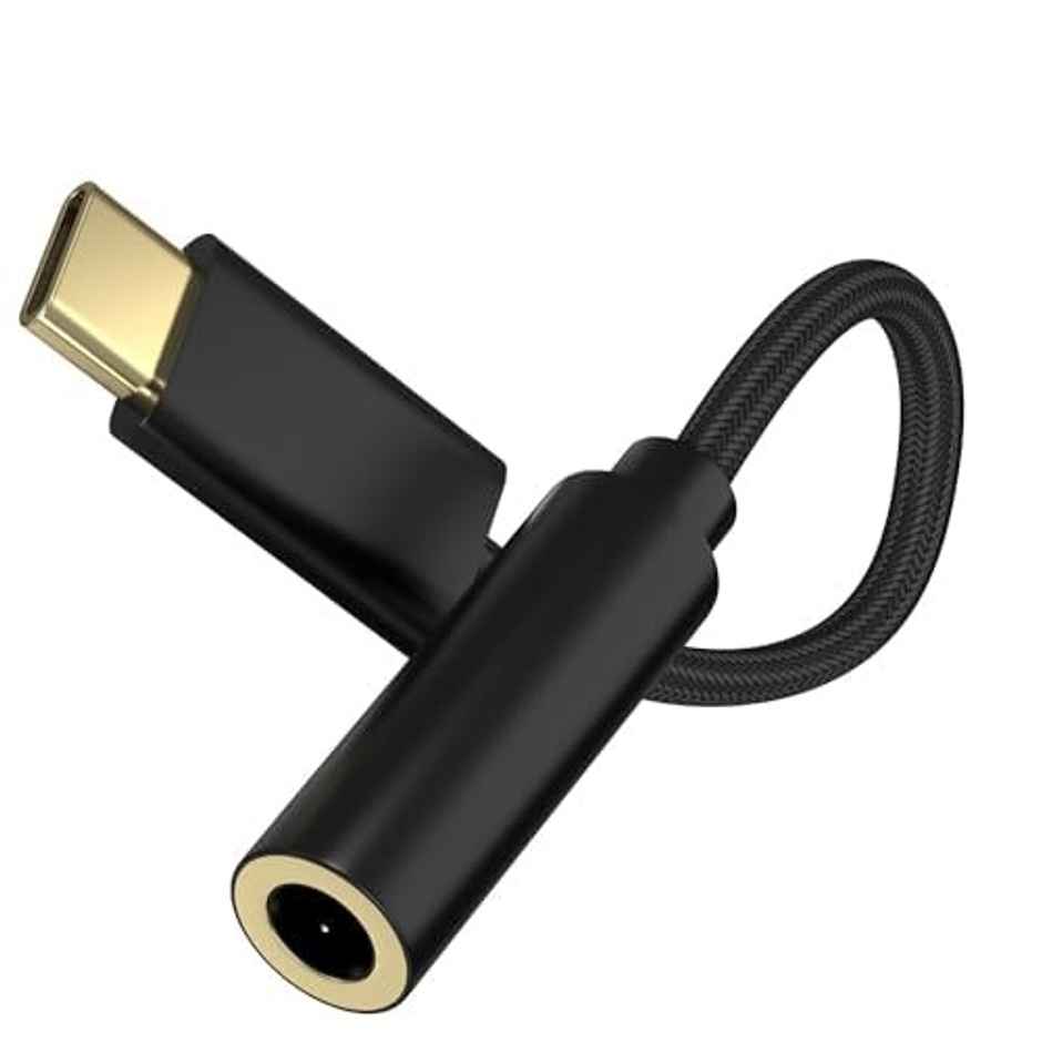 Sounce USB Type-C to 3.5 mm Headphone Jack Adapter for Samsung Galaxy S8- S9-S10-S20-S21 & More, Black