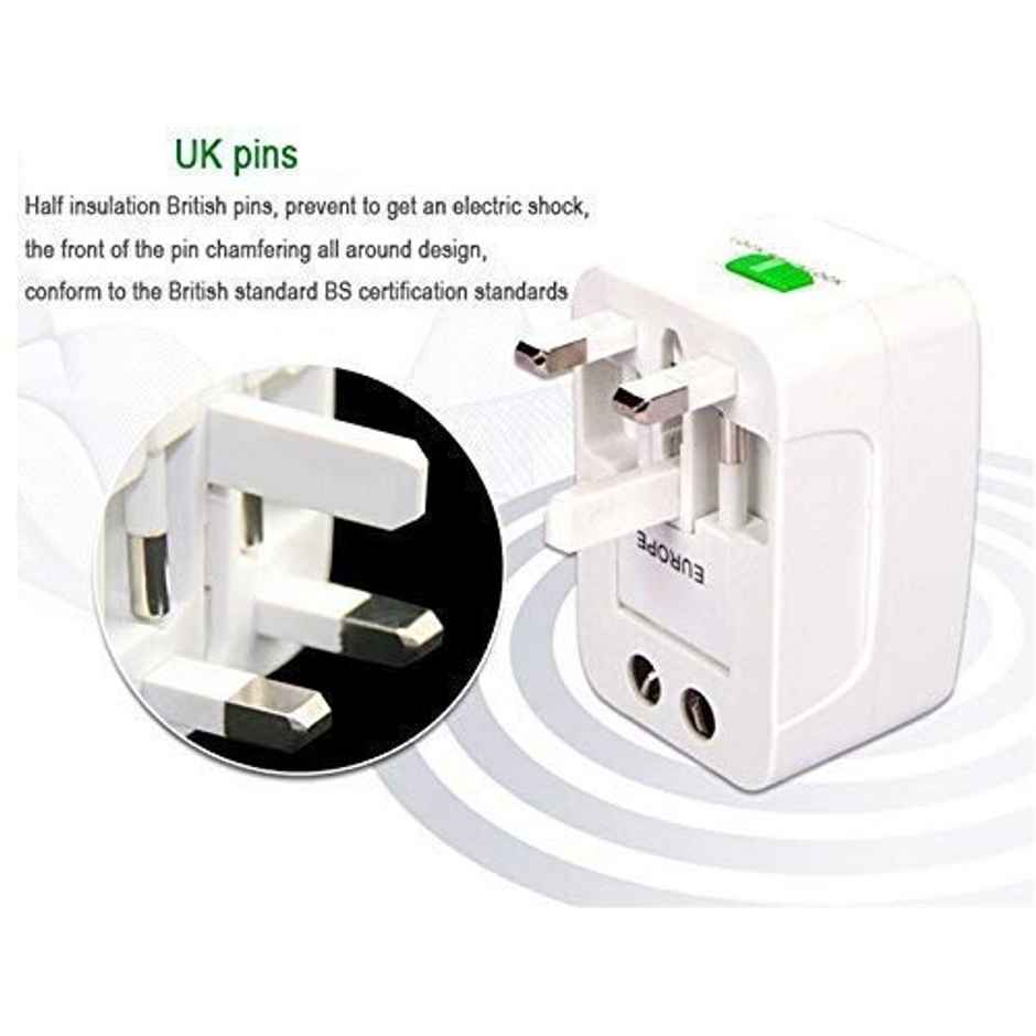Basics IND Universal Travel Adapter,2.4 A Multi-pin Wall Charger for Mobile with Detachable Cable - White