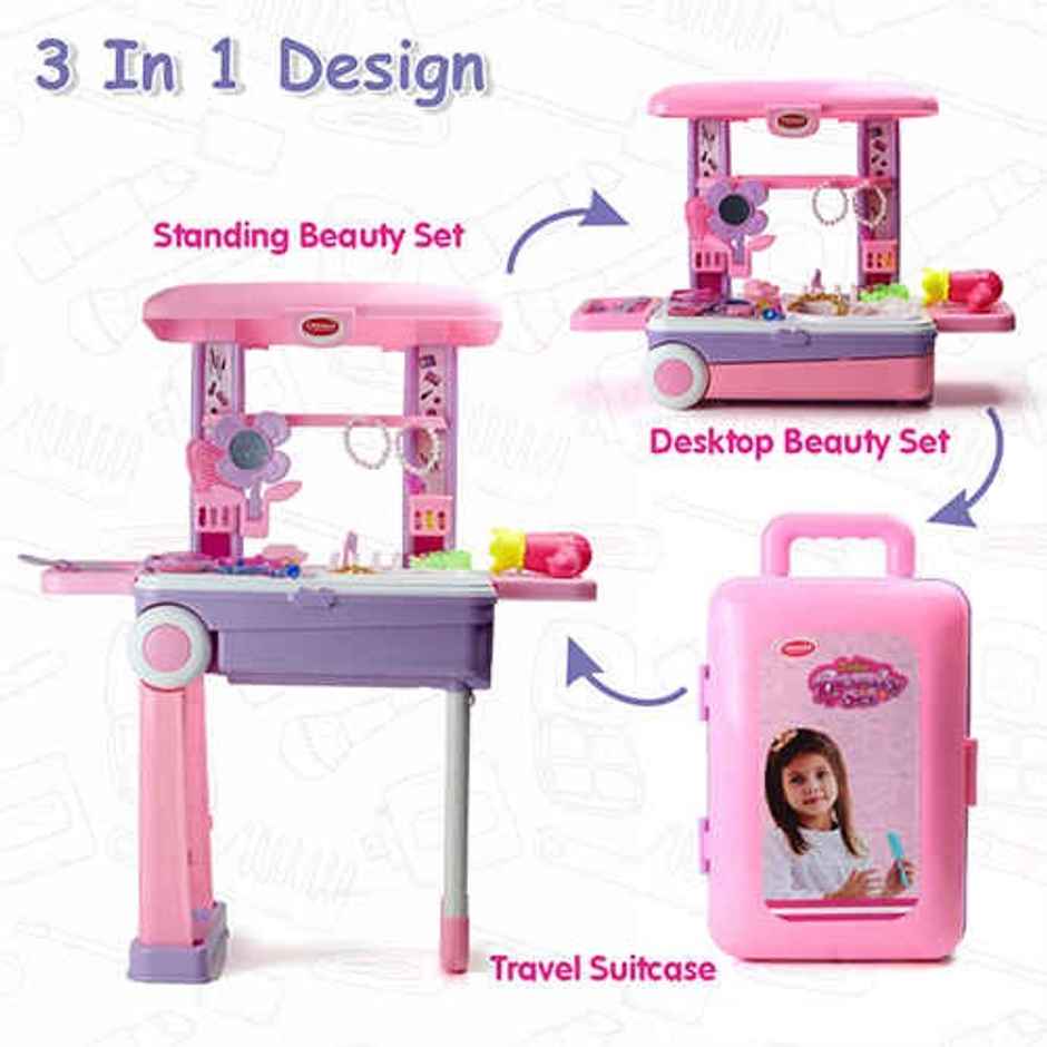 Aditi Toys Beauty Set Trolley - Portable 25-Piece Makeup Kit on Wheels for Girls 3+, BIS Approved
