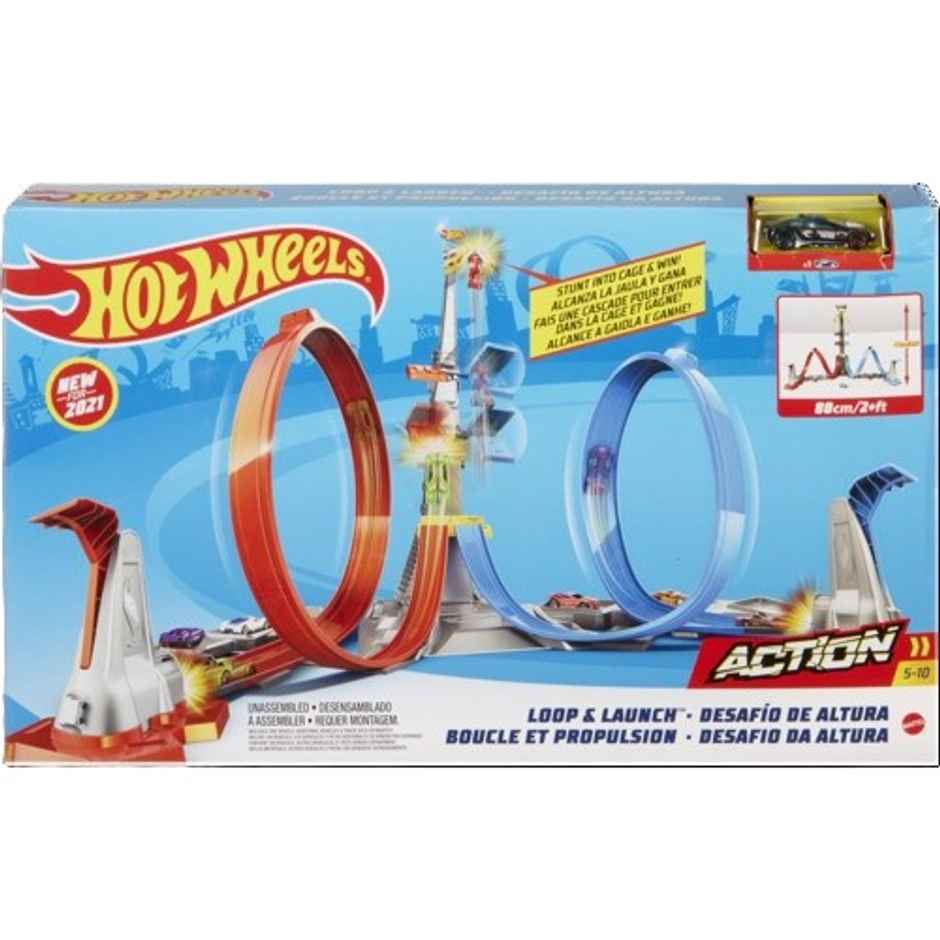 Hot Wheels Loop and Launch Track Set For Kids 5-10 Years Old |Adjustable 2-Foot-Tall Winner s Cage
