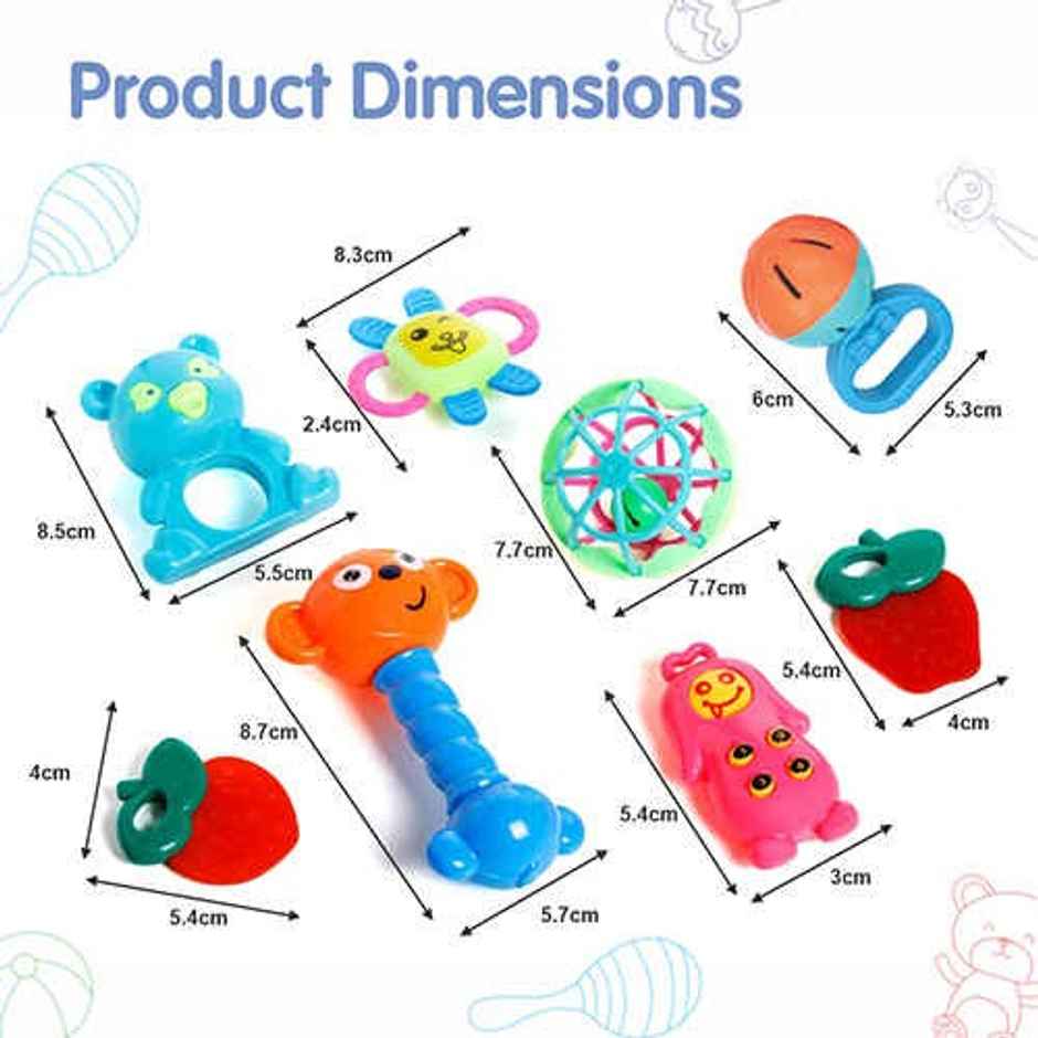 Aditi Toys 8-Piece Baby Rattle Set -Safe, Colorful, 100% BPA Free, Non-Toxic, Infant Grab, Age 0-6M