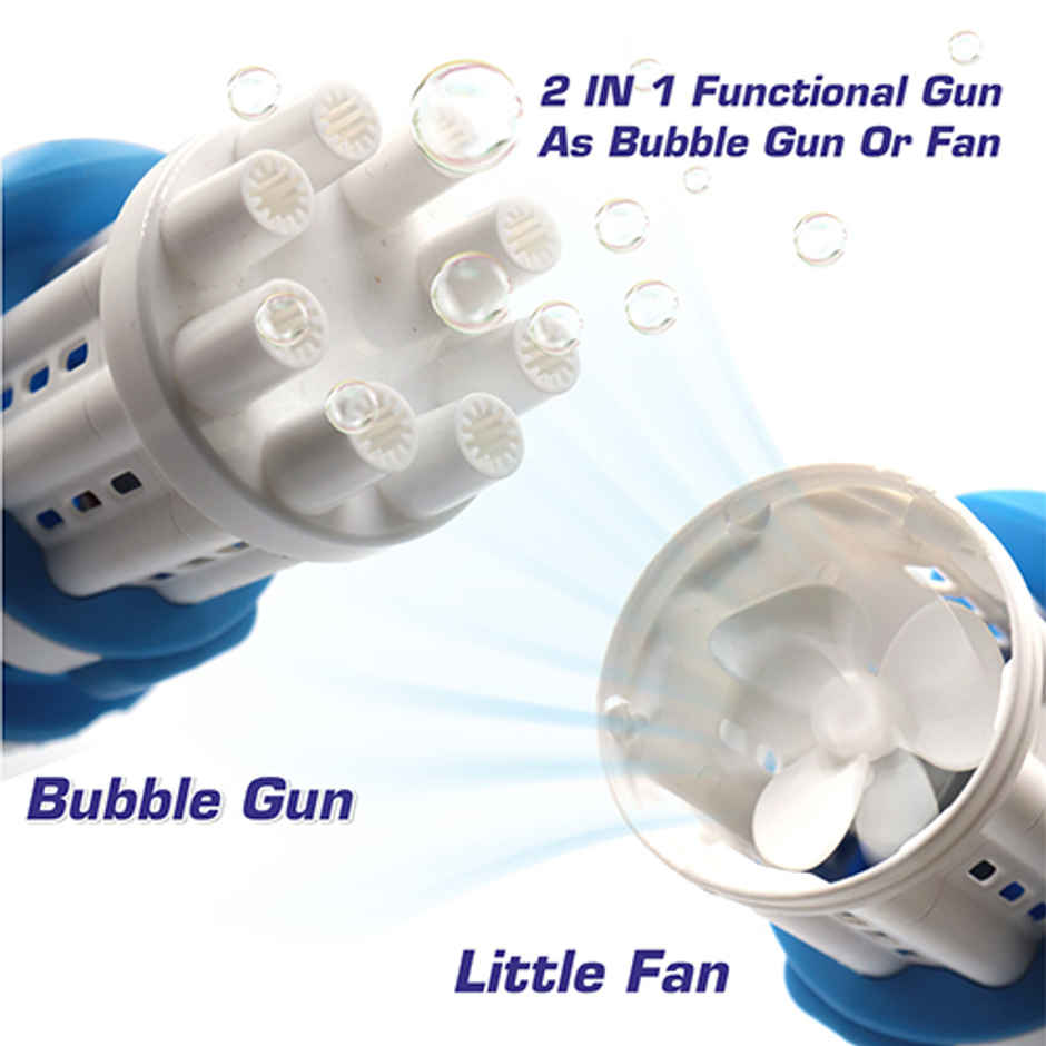 Aditi Toys 8-Hole Gatling Bubble Gun with Solution - Safe for Kids, Indoor/Outdoor 3+ |Dark Blue