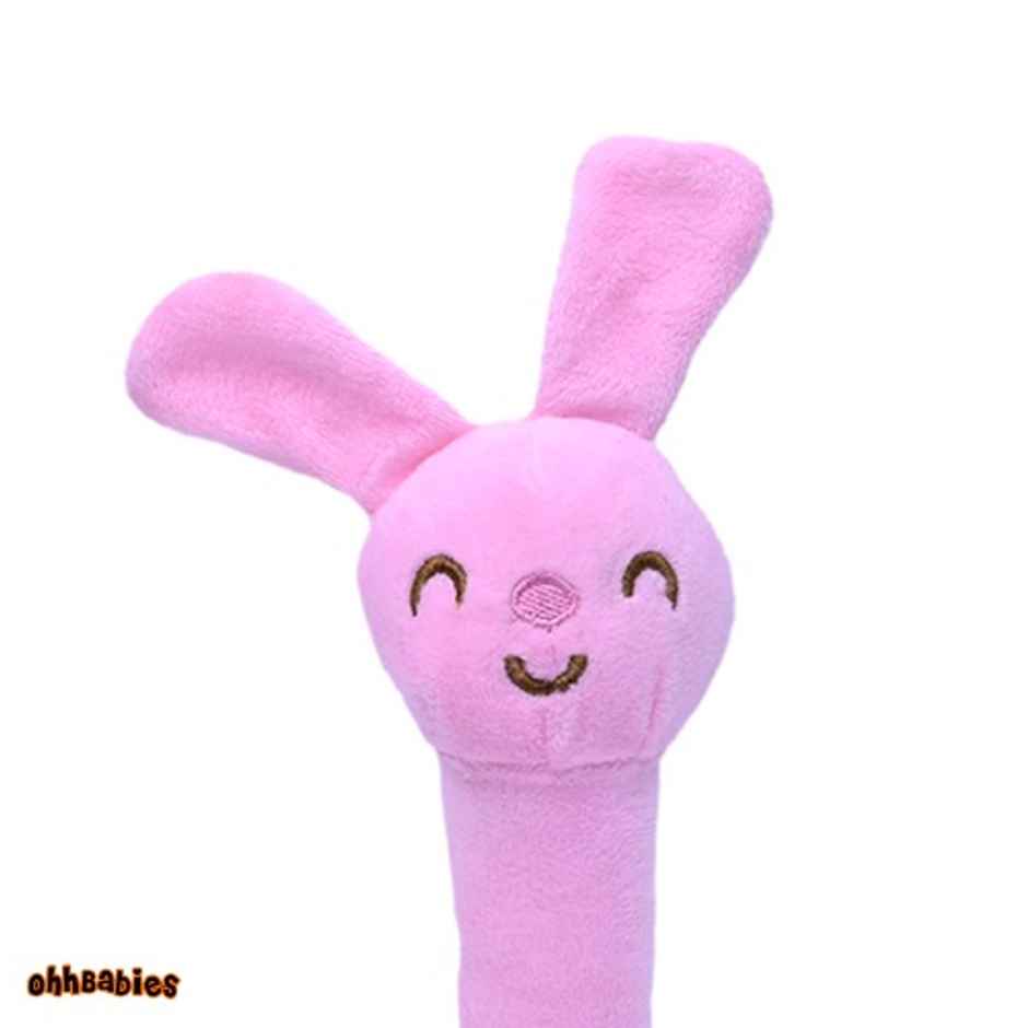 Ohhbabies Pink Rabbit With Blue Penguin Baby Rattle Toy