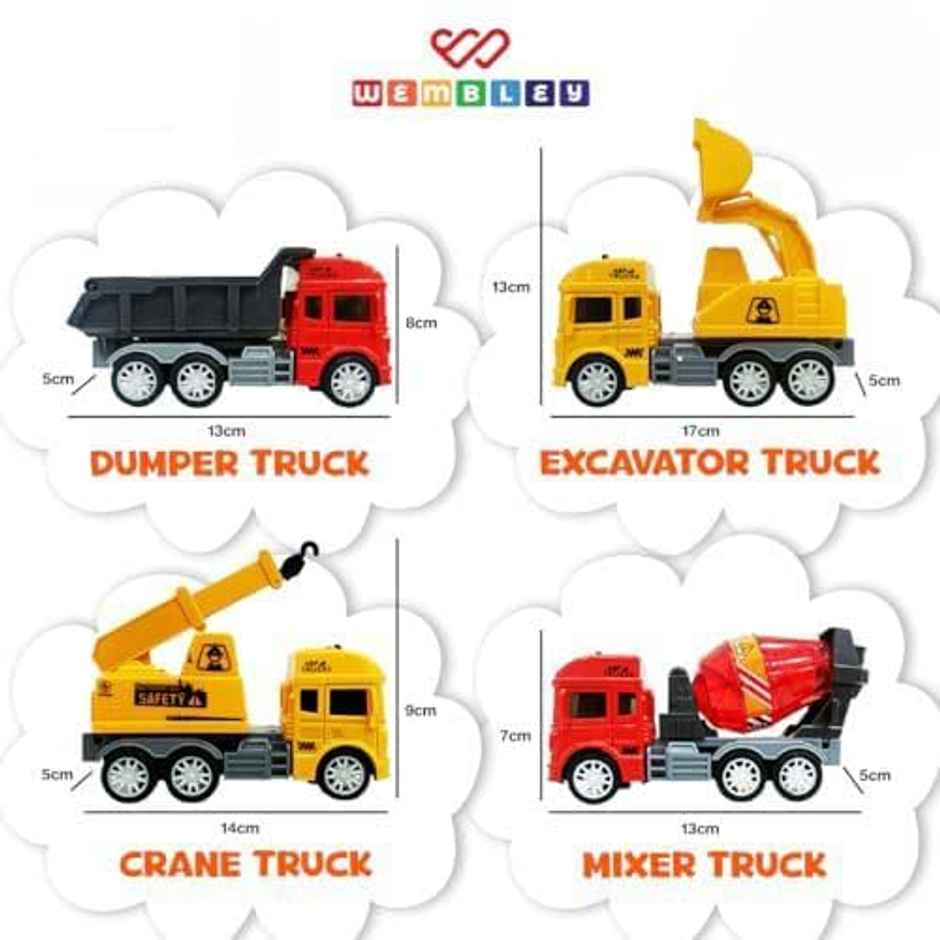 Wembley 4Pcs Construction Vehicle Truck Push & Go Playset Friction Powered Truck For Kids