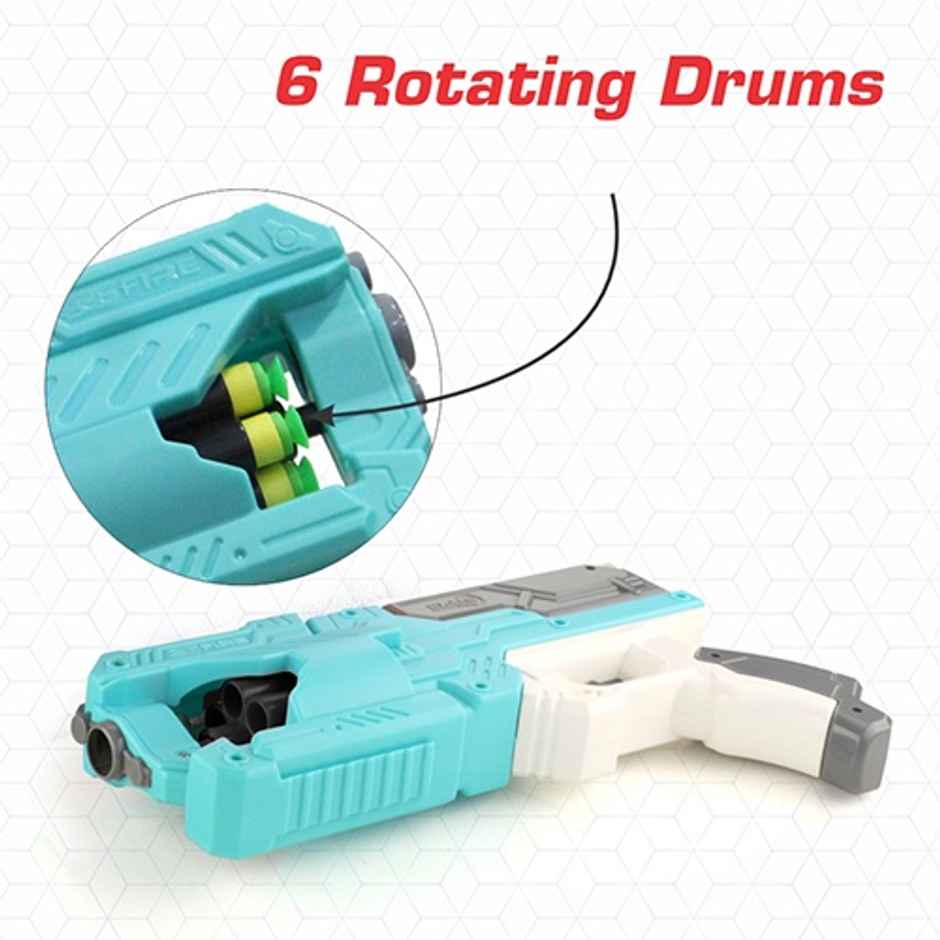 Aditi Toys Six Fire Dart Gun with 6|Dart Drum & 10 Soft Bullet | Hi|Arm Toy Gun | 6+ | LightBlue