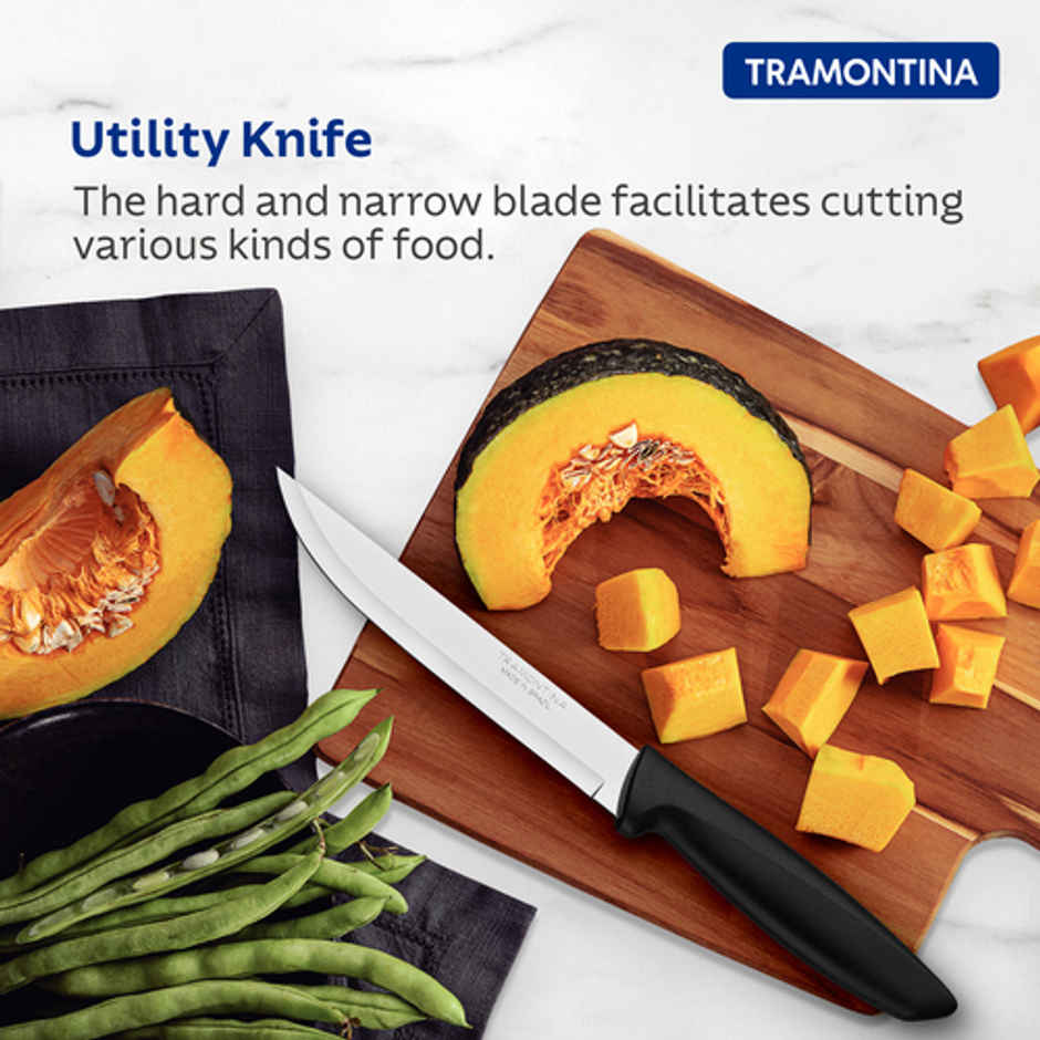 Tramontina Plenus Stainless Steel Kitchen Knife Chaku, 12 Cm 5.9 Inch | Edge Knife | Black