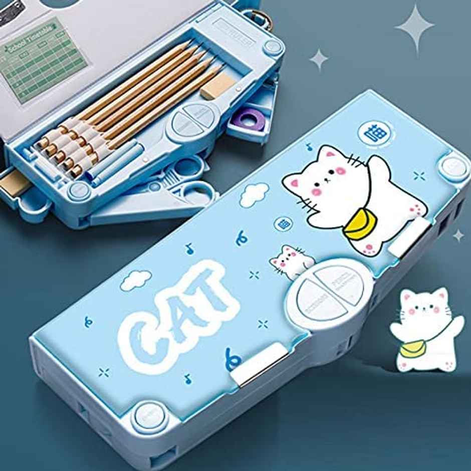 Fablue Cat Multi-Functional Pencil Box | Light Blue