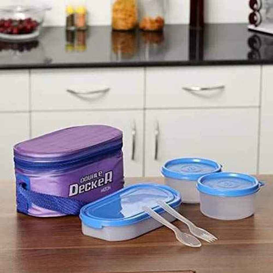 Milton Double Decker Lunch Box, Set Of 3, (450 ml, 280 ml, 280 ml), Purple