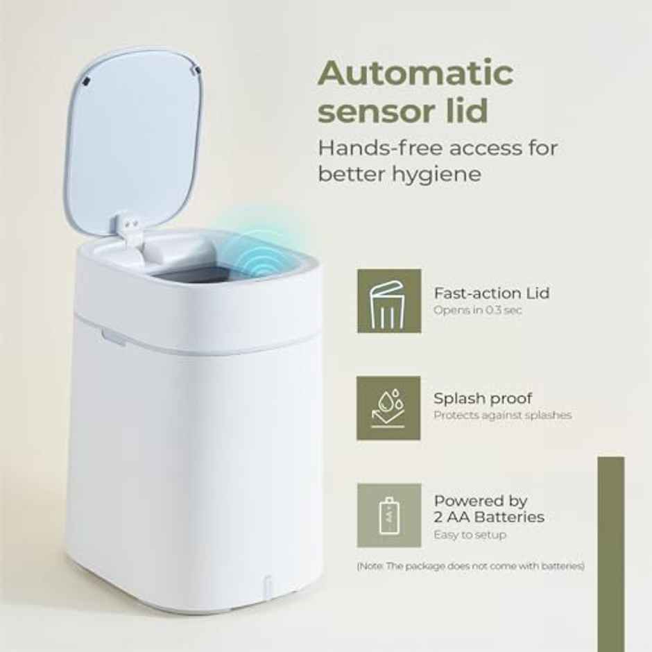 Lifelong Automatic Motion-Sensor Dustbin with Slow Descent & One Touch Operation | 12 L | White
