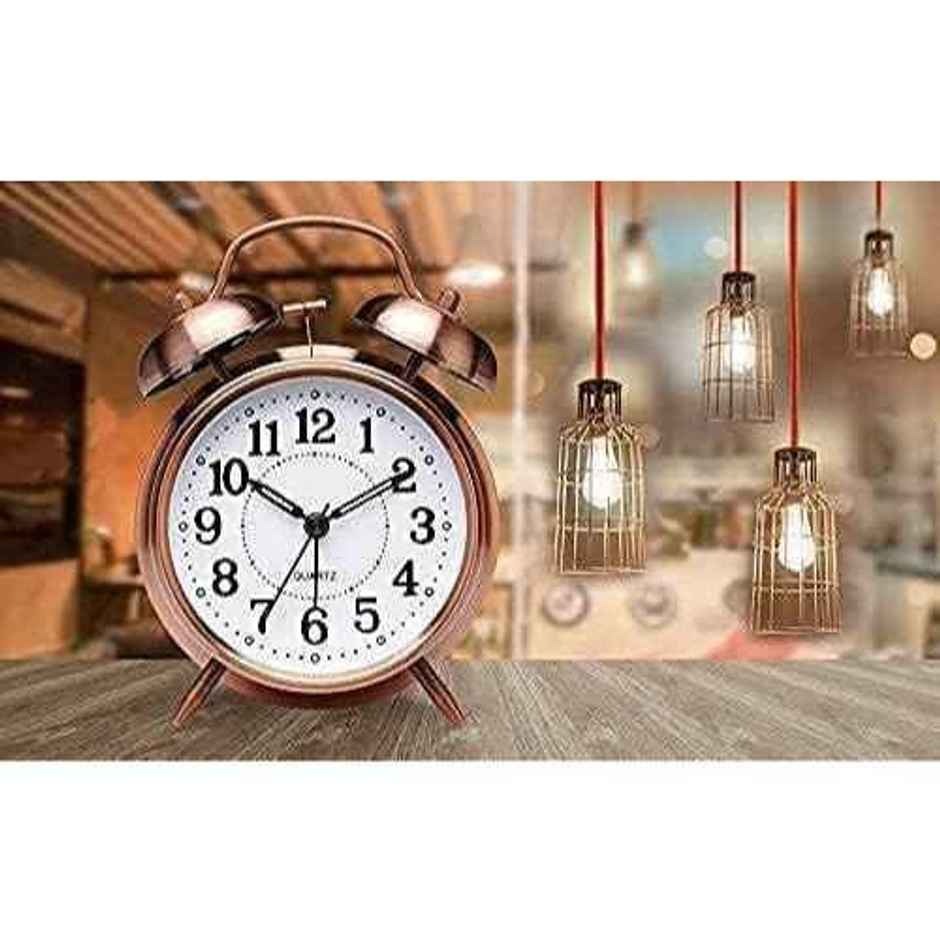 Perpetual Alarm Analog Clock | Non-Ticking Quartz with Backlight | Vintage Copper - 11.4 cm